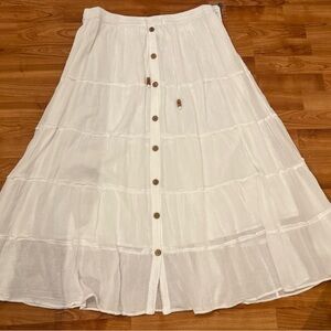 Mlle Gabrielle White Tiered Button Maxi Skirt